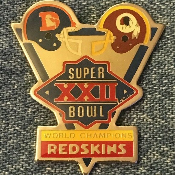 2 Washington Redskins Pins ~ Super Bowl 22 ~ XXII~World Champions~NFL ~ Broncos - Picture 2 of 6